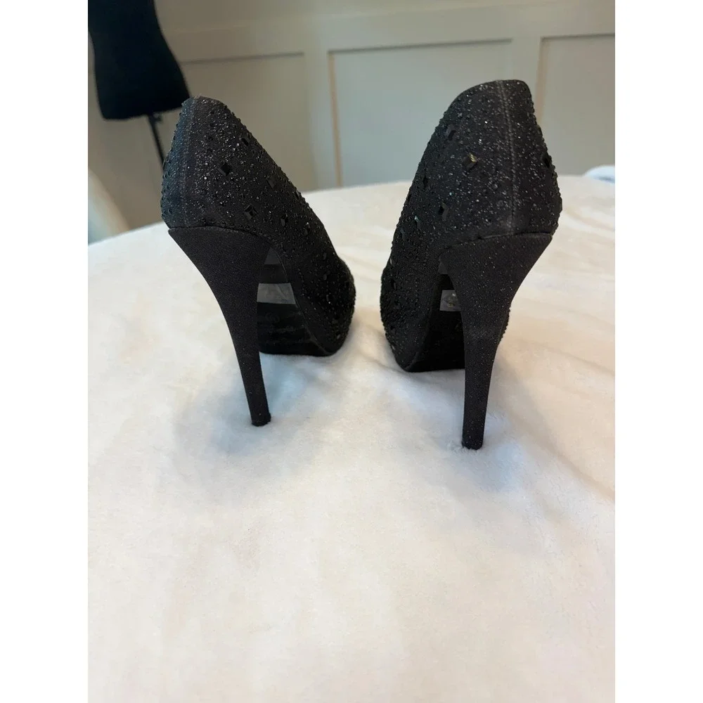 B.D.B. Fashions Black Glitter Rhinestone Peep Toe Platform Stiletto Pumps Size 9